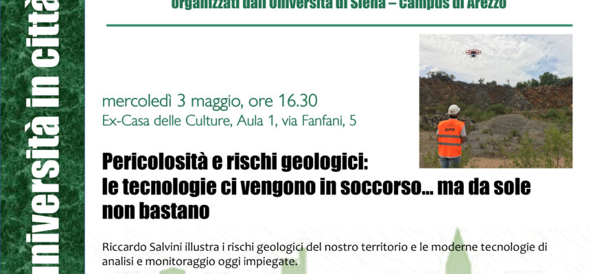 “Pericolosità e rischi geologici: le tecnologie ci vengono in soccorso… ma da sole non bastano!”  Incontro con il professor Riccardo Salvini aperto alla cittadinanza.
