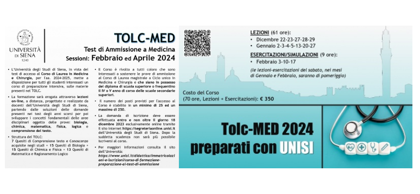 UNISI: Corso di preparazione al test di ammissione a Medicina e Chirurgia per l’anno accademico 2024-2025